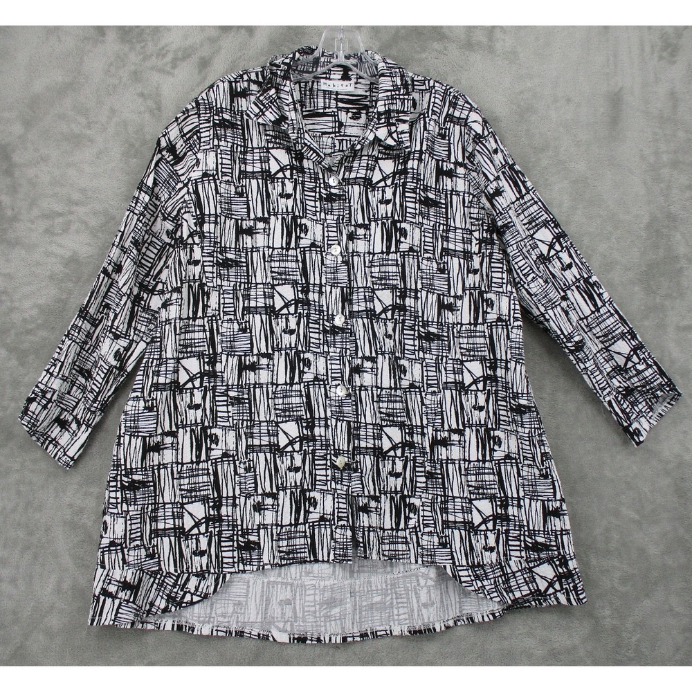 Habitat Top Womens Size S Abstract Button Front Boxy Relaxed Crinkle High Low